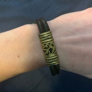 Vintage leather and brass bracelet